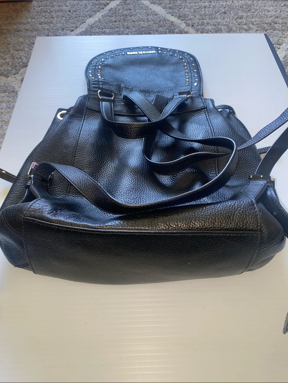 Michael Kors Riley Black Pebbled Leather Studded Backpack. - Picture 13 of 14